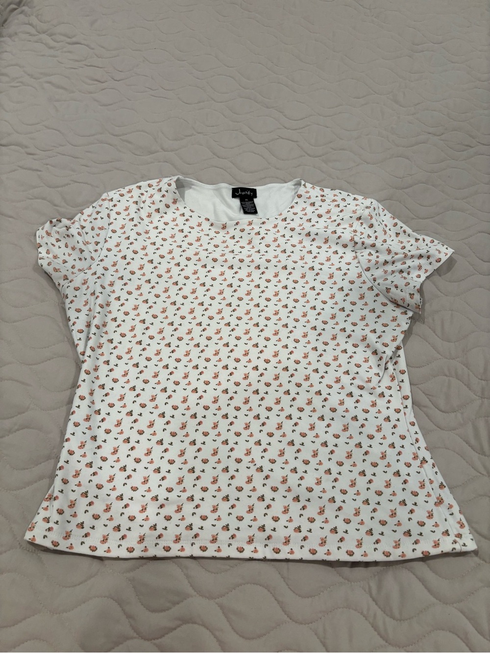 Justify White Short Sleeve Tee with Terracotta Floral Print